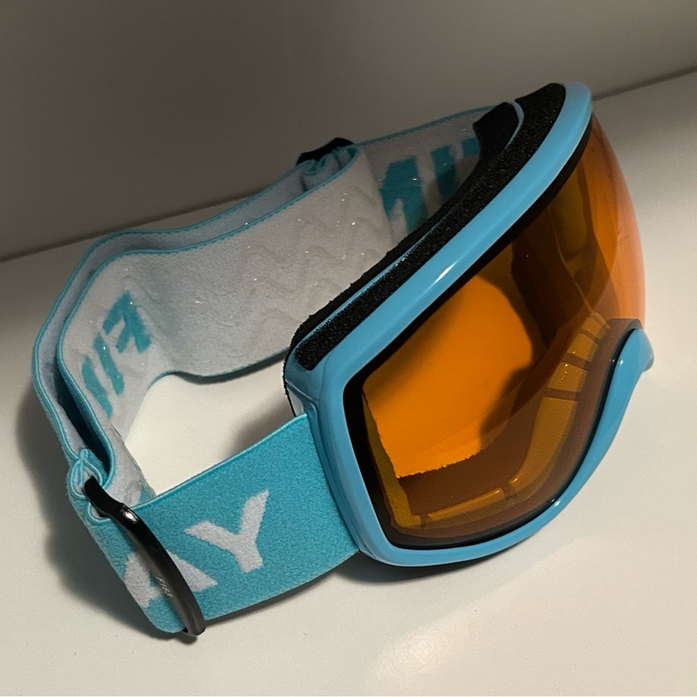 Blue and Orange Ski Goggles